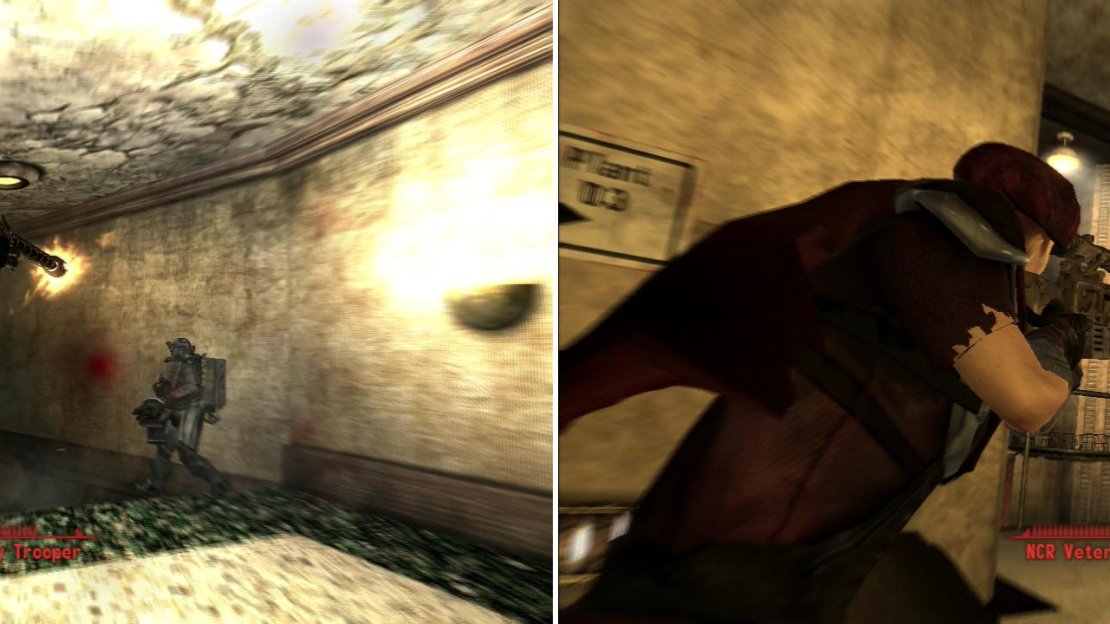 In the Hoover Dam Visitor’s Center you’ll encounter the first of the NCR’s heavy infantry (left). The Veteran Rangers, the elite of the elite, lurk in the Power Plants (right).