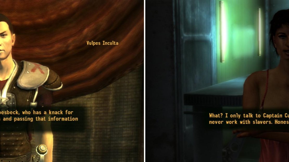 Talk to Vulpes Inculta to learn about an informant who is about to meet a bad end at the hands of the Omertas (left). Rescue poor, clueless Martina Groesbeck and she’ll name-drop Captain Curtis (right).