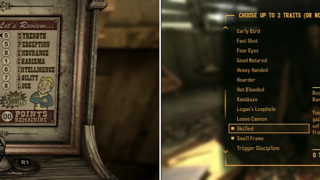 Assign your SPECIAL Attributes as you see fit (left) and assign whatever traits you wish to begin the game with (right). You’ll get a chance to modify your characters shortly.