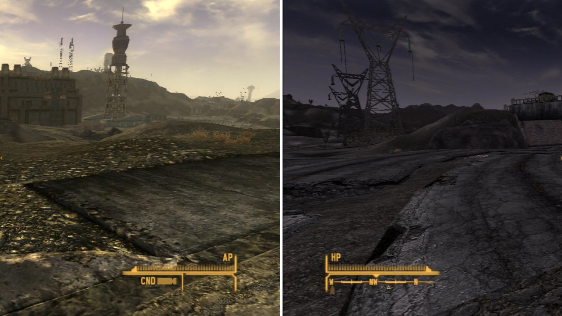 Spot the HELIOS One power plant in the desert to the west of the road as you travel north (left). Eventually your path will take you to The 188 Trading Post, built where route 93 and route 95 meet (right).