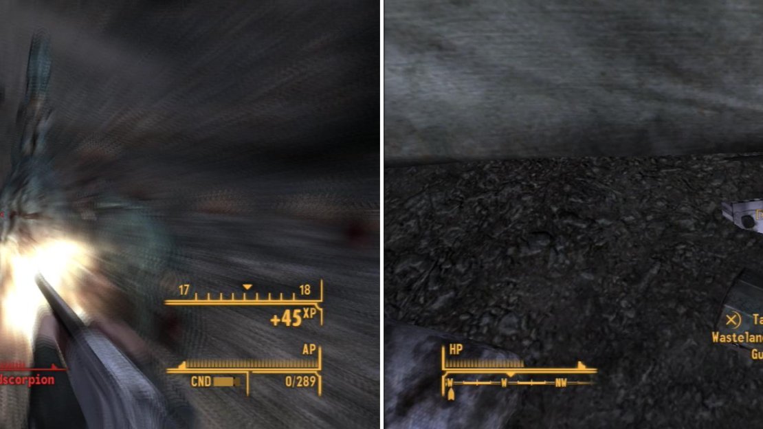 Be wary of the dangerous wildlife near the Mesquite Mountains Campsite (left). If you brave the danger you can recover a copy of the Wasteland Survival Guide (right).