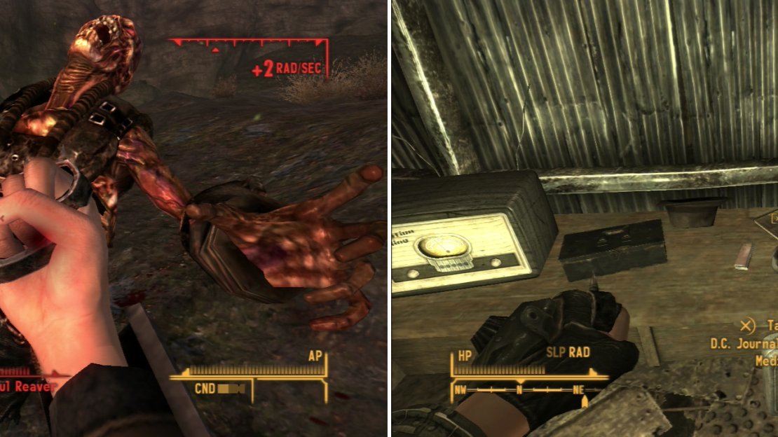 In the hills west of the California Sunset Drive-in you’ll encounter many dangerous Ghouls (left). In the Hell’s Motel building you can obtain a D.C. Journal of Internal Medicine (right).