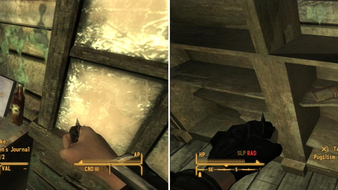 In the Nipton Road Rest Stop you can find the journal of Mayor Steyn (left) and a copy of Pugilism Illustrated (right).