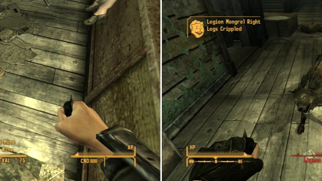The Legion may have gone, but they’ve left behind dangers in the form of explosives (left) and Legion Mongrels (right).