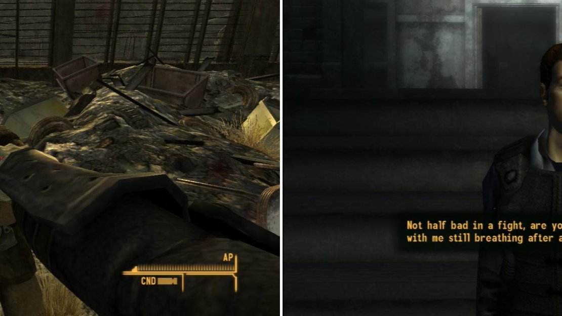 You can elect to help the Powder Gangers fight off the NCR (left), for which Eddie will be greatful (right).