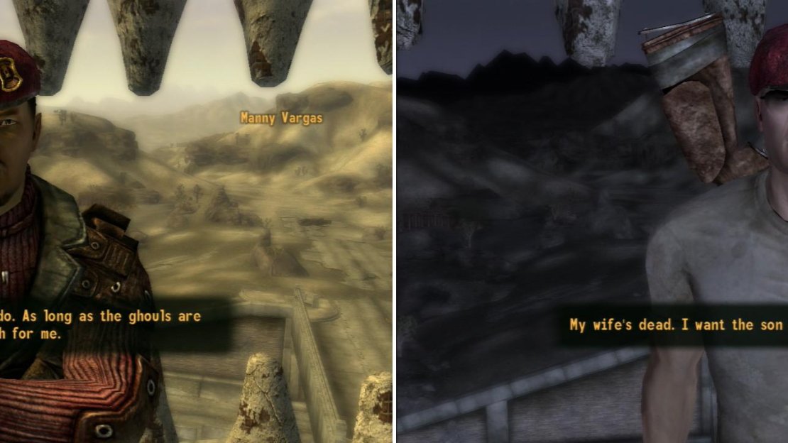 One of the town’s guardian angels will try to enlist your aid in investigating the REPCONN Test Site (left) while the other wants you to help with a more personal matter (right).