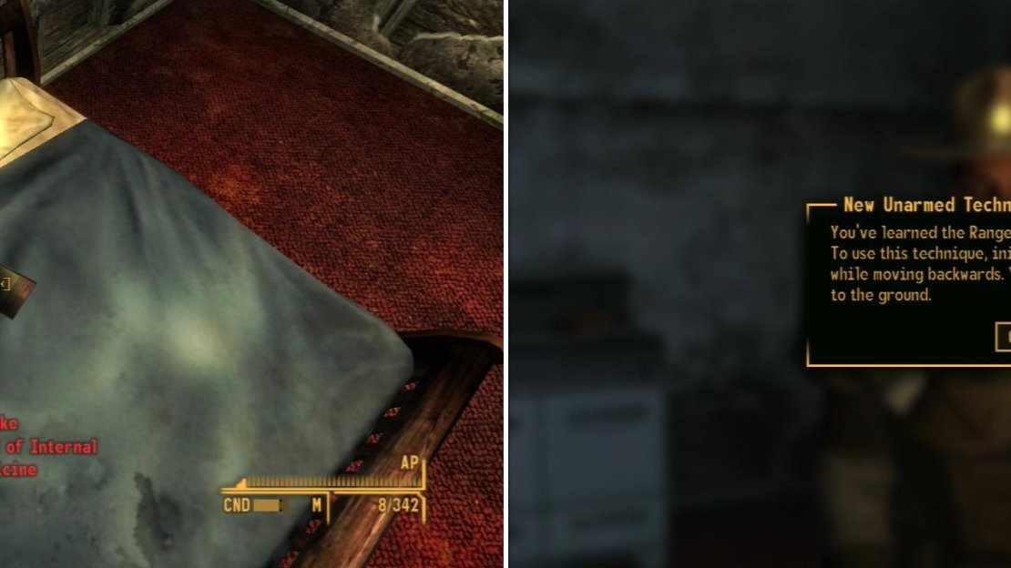 Grab the D.C. Journal of Internal Medicine from the bed in Ranger Andy’s Bungalow (left) and learn the Ranger Takedown technique from him (right).