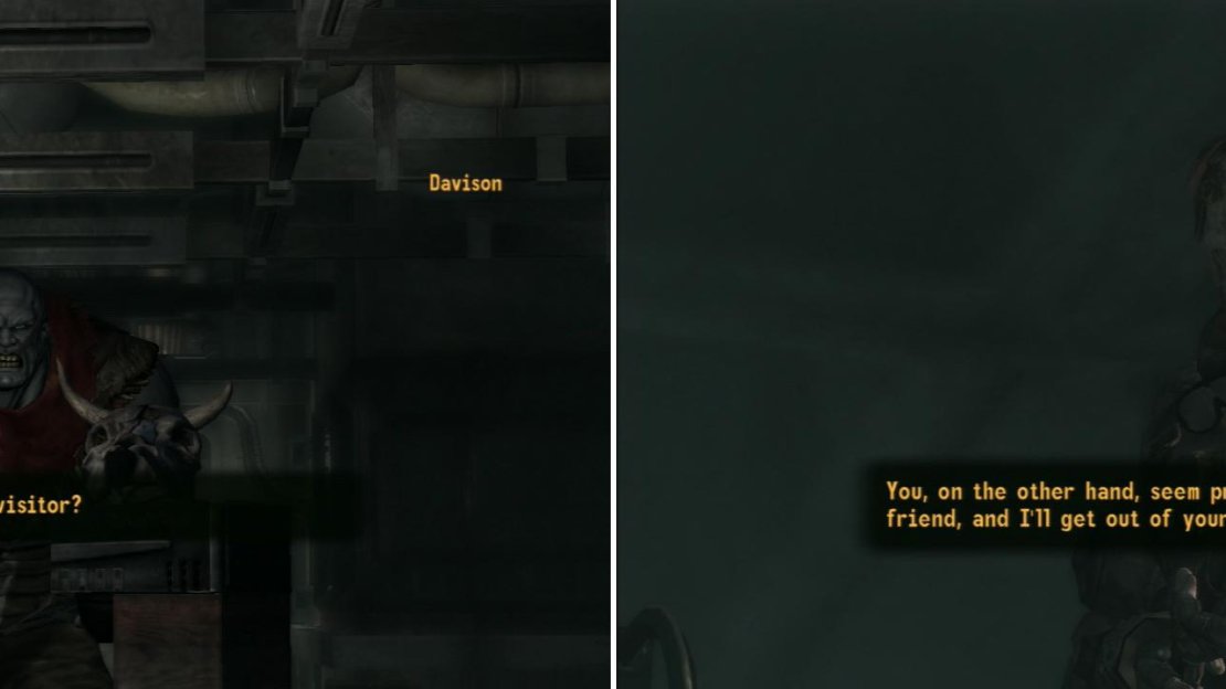 If you reach the Nightkin leader, Davison, you can work for him to resolve matters peacefully (left). A resourceful Ghoul named Harland also has a request for you (right).