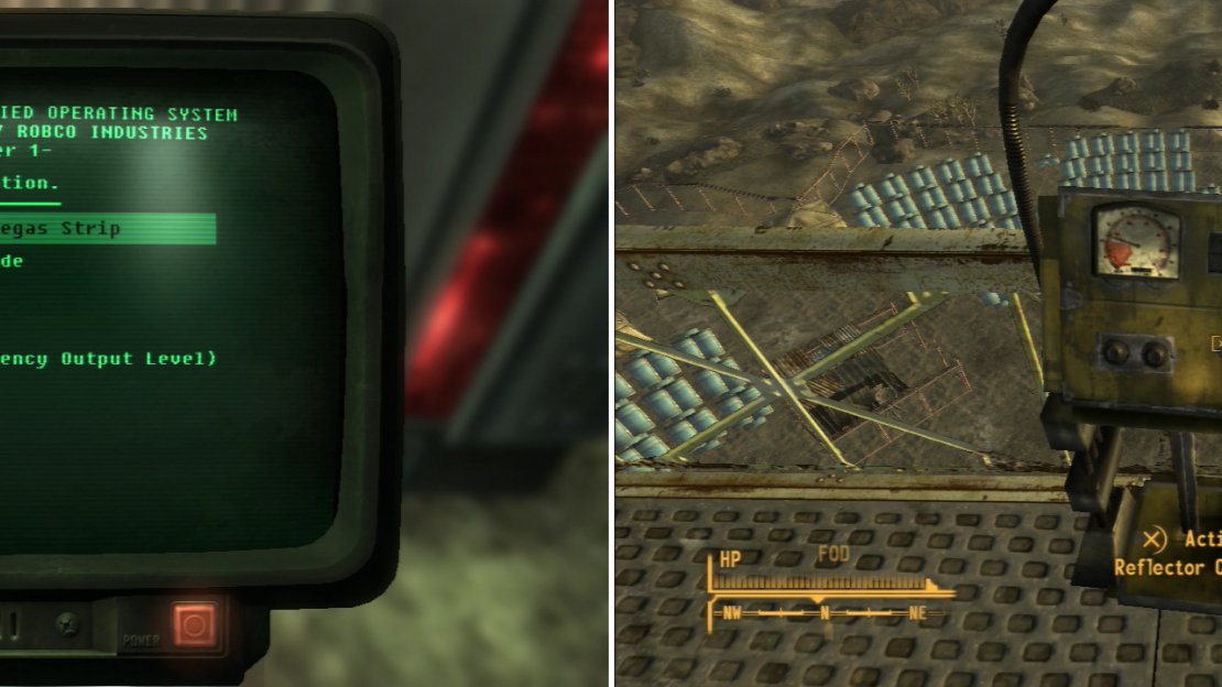 Decide where you want the power from HELIOS One to end up (left) then head outside and flip the switch to bring this bit of pre-war technology back online (right).