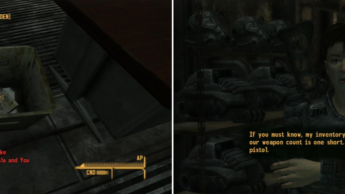 Search a crate in Senior Scribe Schuler’s clinic to find a copy of Nikola Tesla and You (left). Knight Torres needs help finding a misplaced Laser Pistol (right).