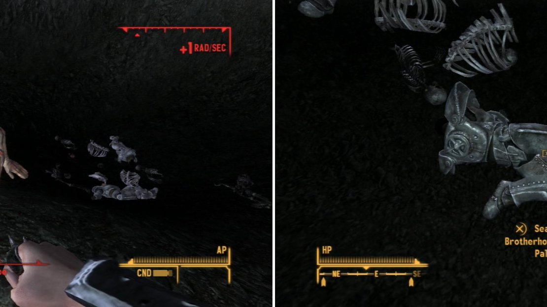 In a crater between Hidden Valley and Black Mountain, you can find the Centaur, Moe, and its pack (left). It seems that one of the Centaur’s victims includes one of the Brotherhood squads you’re looking for (right).