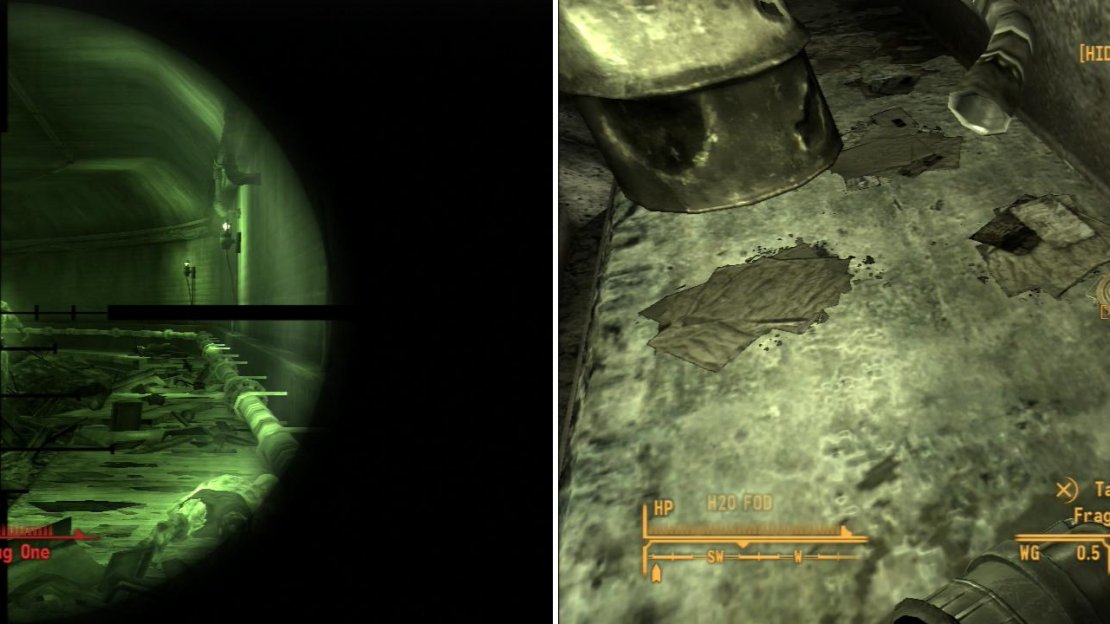 In the train tunne leading to Nellis you’ll encounter two threats; Ghouls (left) and traps (right).