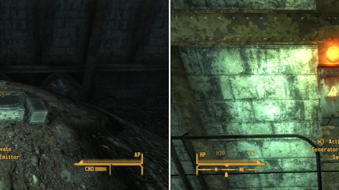 Plant the Sonic Emitter on the Ant Nest to kill the Giant Ants in the area (left) or kill them through more traditional means. Once the Giant Ants are gone, turn the power back on (right).