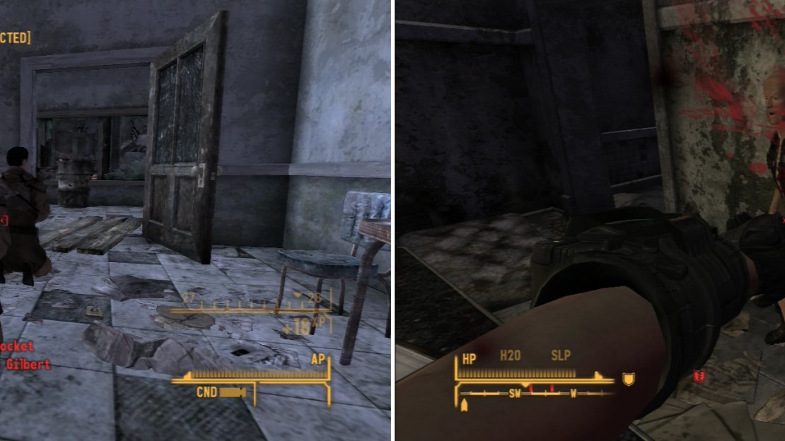 You can sneak into Boulder City and free the NCR hostages (left) or go in guns blazing (figuratively) and kill the Great Khans (right).