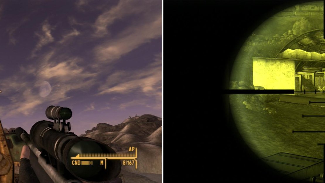 Climb the arm of a ruined crane (left) to find a good vantage point from which you can snipe the Cazadores nesting near the Captain Dean Boat Rentals warehouse at Callville Bay (right).