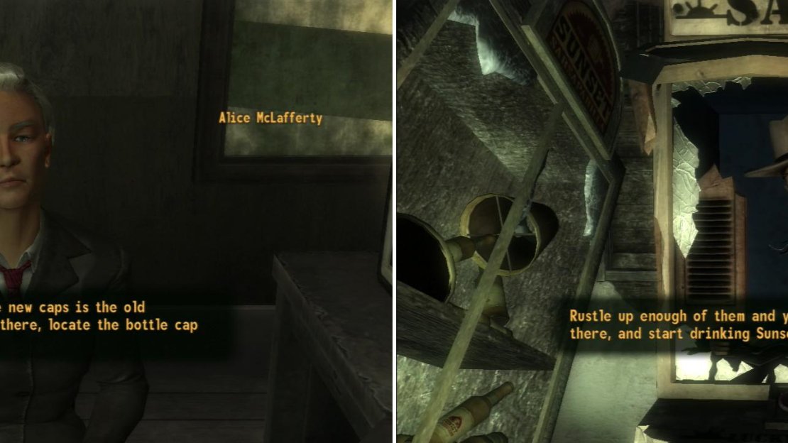 Alice McLafferty will assign you the ask of disabling a working bottle cap press (left). Inside the Sunset Sarsaparilla Headquarters you’ll meet the fabled Festus, who promises great rewards in exchange for Sunset Sarsaparilla Star Bottle Caps (right).