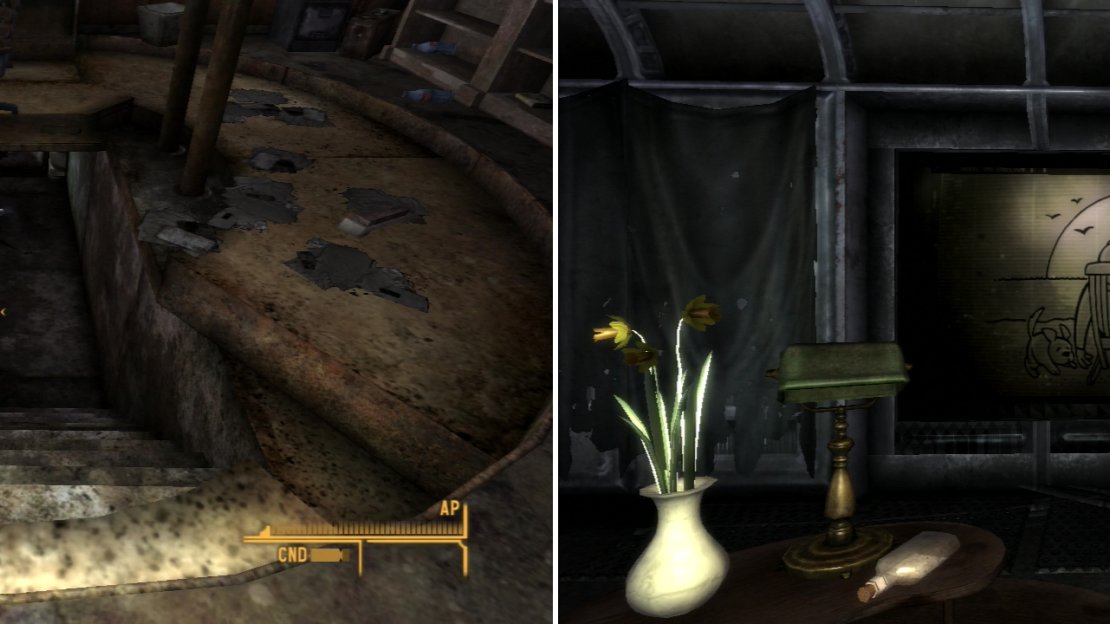 Open the “sacrificial chamber” under the Overseer’s desk (left) then watch the presentation in the room below (right).