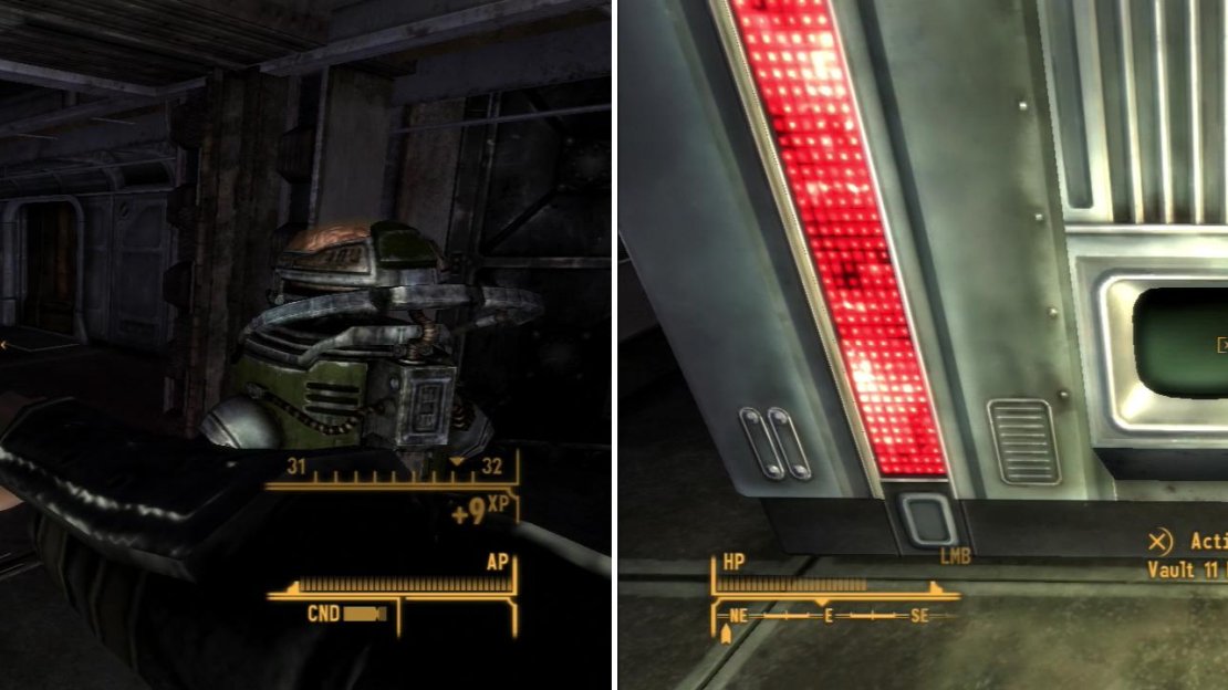 Fight off the robots that ended the life of many an Overseer (left) then hack the Vault 11 Mainframe to find out exactly what happened to the vault and its dwellers (right).