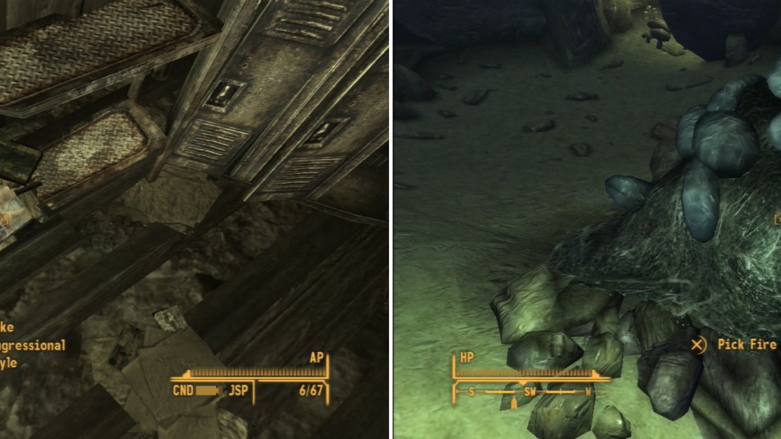 Grab the copy of Lying, Congressional Style from within the Lucky Jim Mine House (left). Within the Fire Gecko-infested Bootjack Cavern you’ll find some Fire Gecko Eggs (right).