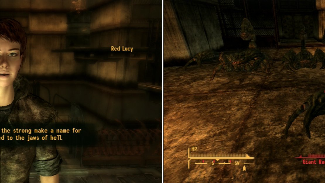 Talk to Red Lucy at The Thorn and she’ll ask you to find some Mantis Eggs for her (left). You can also indulge in some pit fighting, if you’ve got the mettle (right).