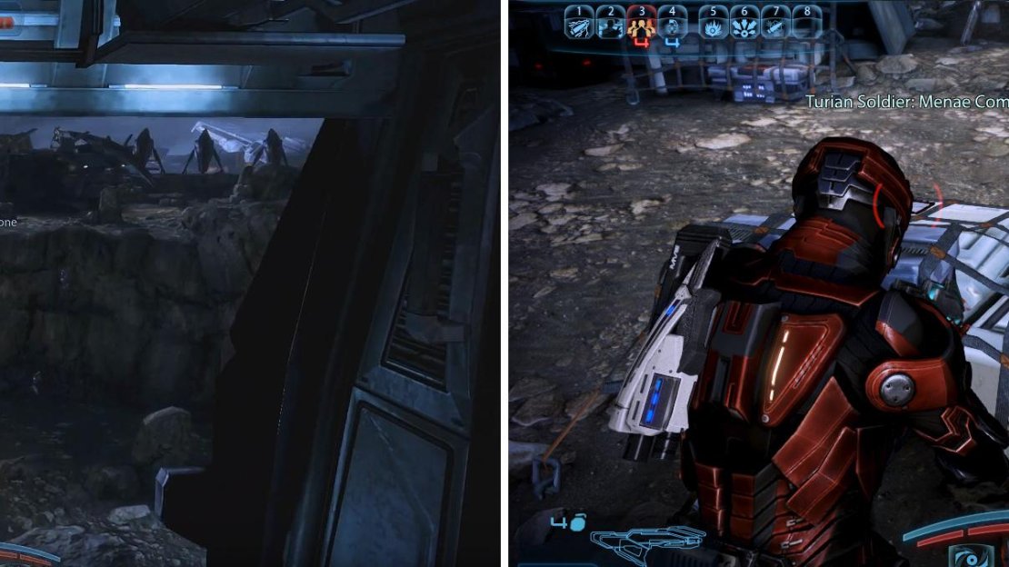 Clear out the Husks swarming the Landing Zone (left) and then be sure to collect the Viper Sniper Rifle (right).