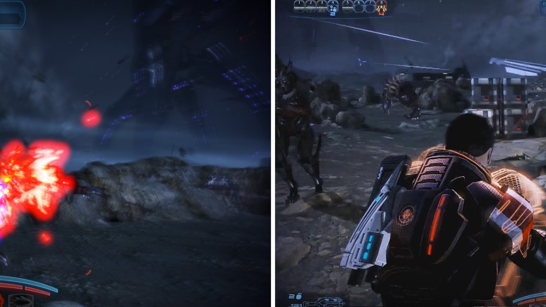 Brutes are quite tanky but can be dropped by armor-piercing abilities (left). You can also collect a Reaper Blackstar and finish them off in one shot (right).