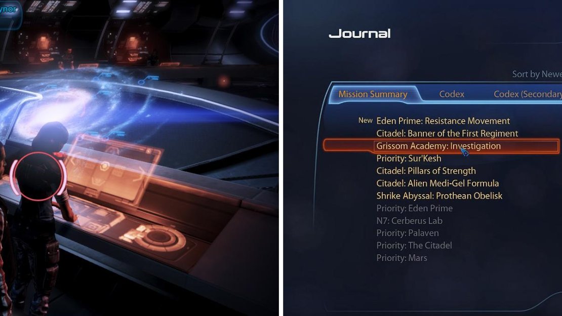 Specialist Traynor has all the details on the next mission (left). Details of it can be found in your journal (right).