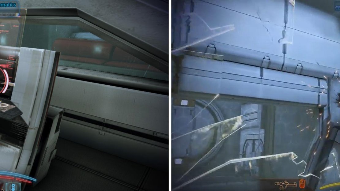 Collect the Biotic Amp Schematics (left) here. Later, when inside the Atlas (right), use the turret and ignore the melee attack unless enemies overrun you.