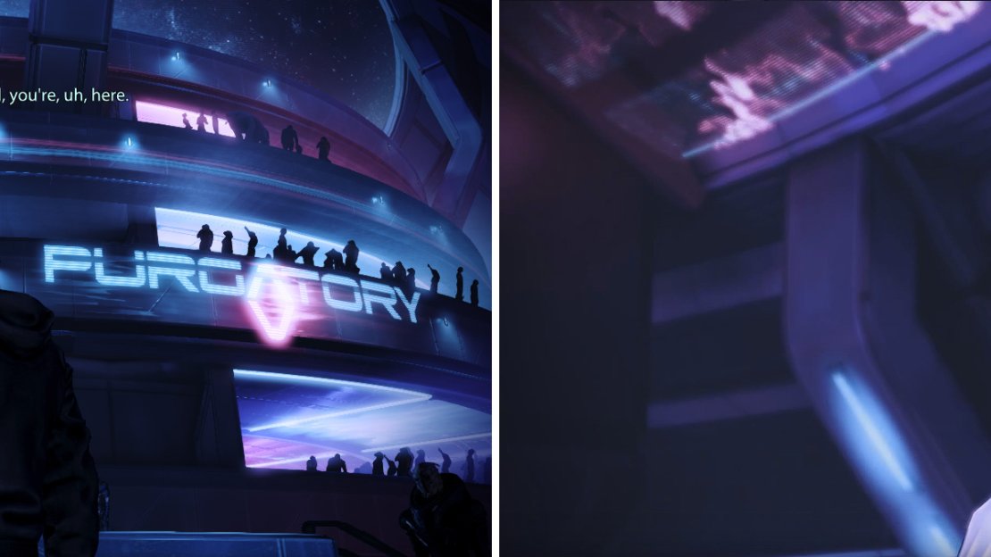 The Purgatory bar is full of NPCs with new side missions and even some old acquaintances (left). Aria T’Loak (right) can also be found here.