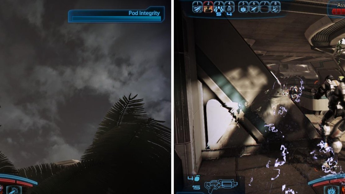 Shooting Cerberus Troops whilst they’re still inside their shuttle can provide some amusing results (left). Infiltrators can use cloak to get behind the enemy and decimate their ranks (right).