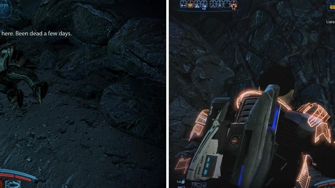 The Firestorm is a fun weapon for this mission but you will drop it should you equip another weapon (left). It can be used to burn through webbing (right) and spore pods.