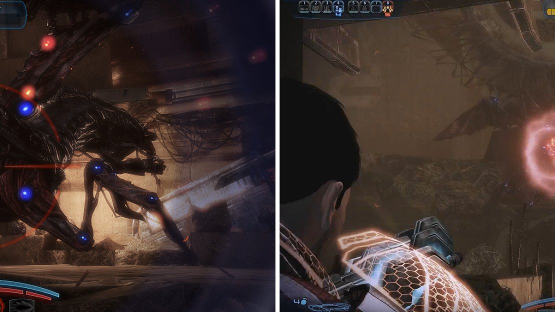 This guy doesn’t give up easily, does he? Watch out for the tell-tale red glow just before he shoots at you (right).