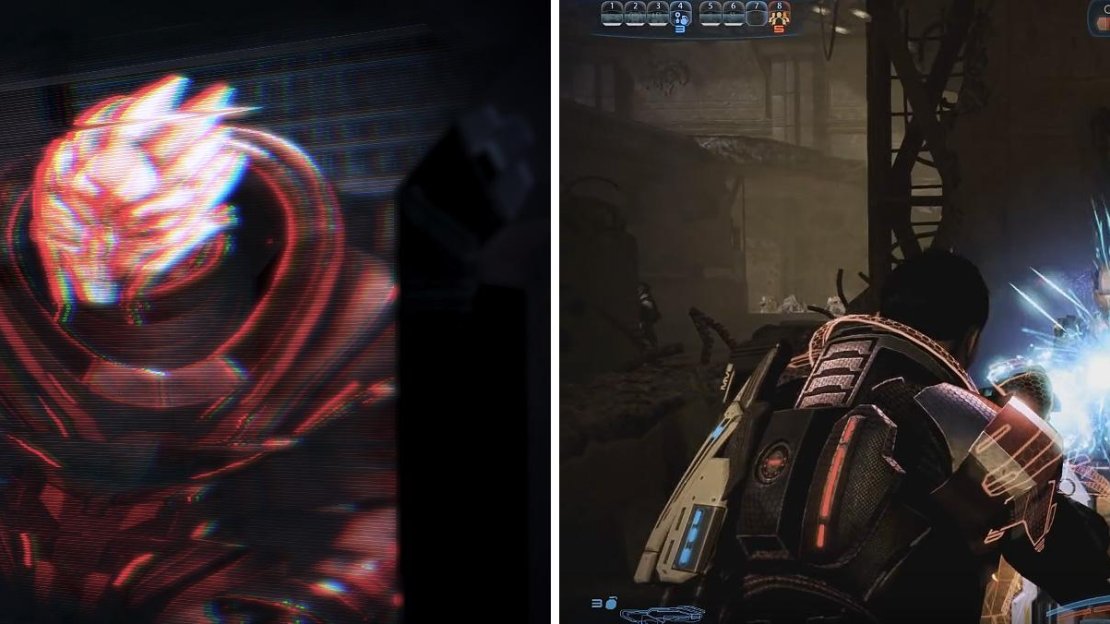 Say hi to Lieutenant Victus as you approach the planet (left). Destroy the shield generators when you see them (right).
