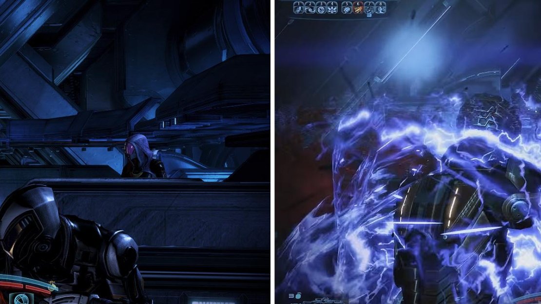 Watch out for the pulse beam along this corridor. Keep your head down and pick off the Geth where you can.