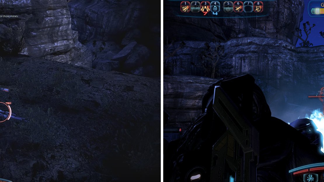 You can find the Javelin sniper (left) here. Later, collect the Geth Spitfire (right) before you disarm the AA gun. It’s a pretty fun weapon.