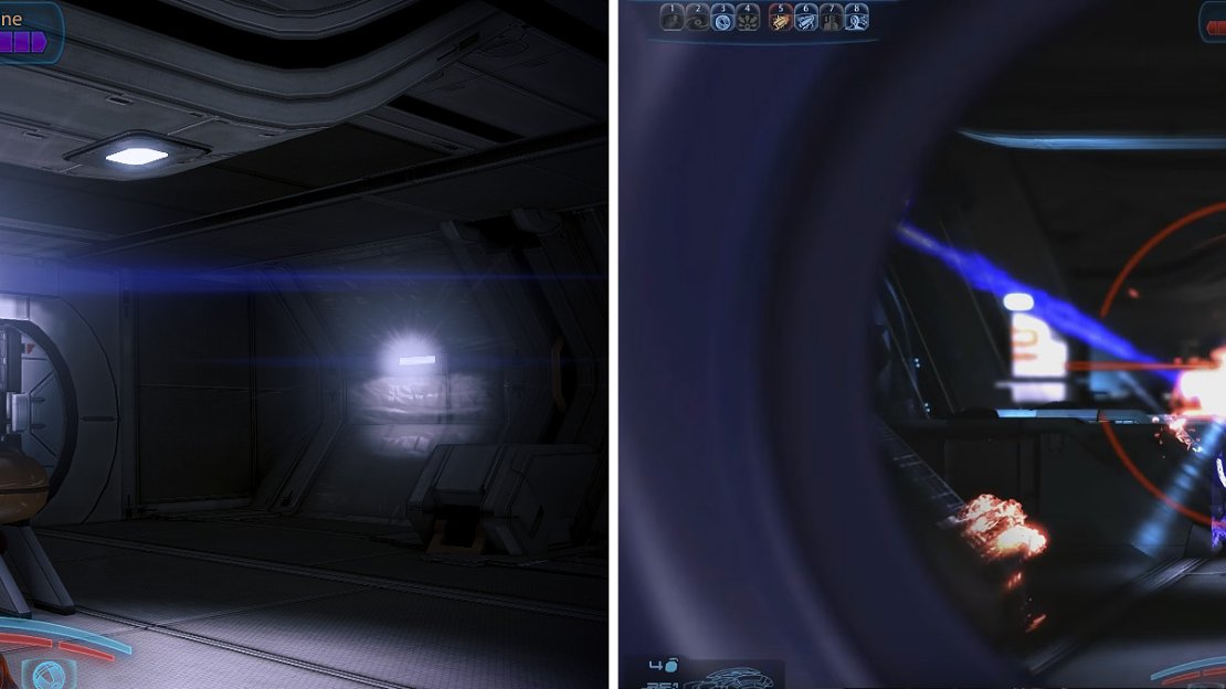 The Reaper barriers (left) should be prioritised and removed as soon as possible or else they will constantly replenish shields (right).