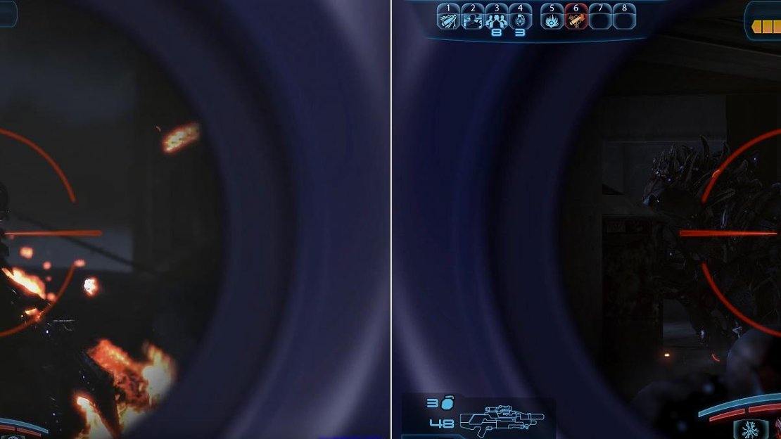 Harvesters make a return (left). Unload everything you have on the Brutes (right) while they’re at a distance.