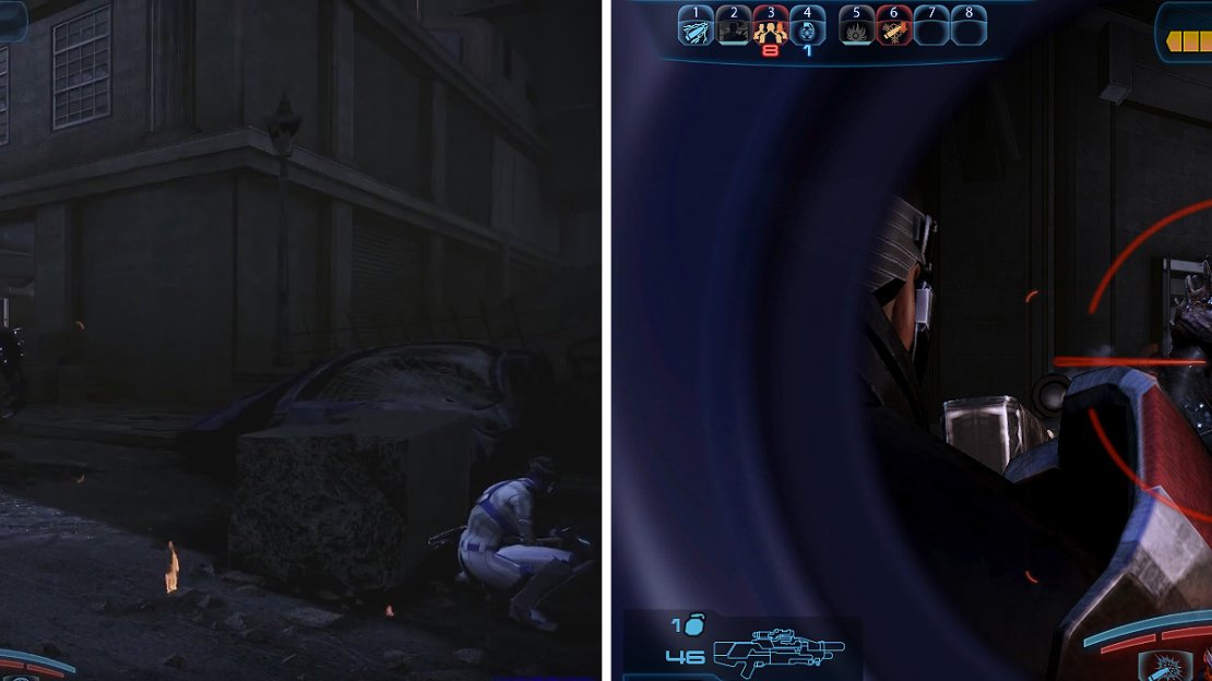 Stay behind the orange containers and unload on the Brute from a safe place.