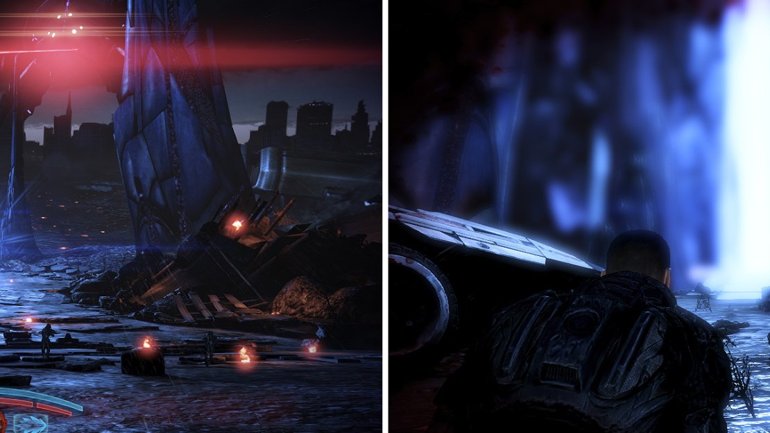 Run straight for the beam and don’t stop. There will be a cutscene if you have the Extended Cut as you head over there but otherwise, keep going.