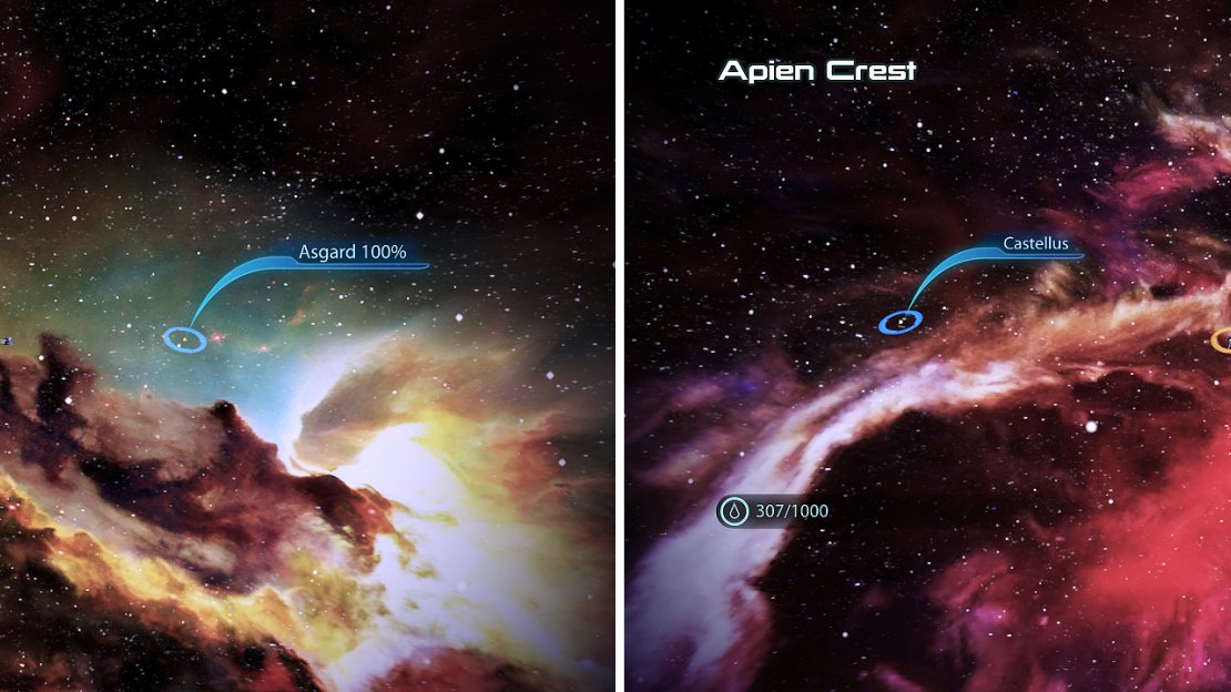 The Exodus Cluster holds many handy War Assets and other interesting things (left). The Apien Crest holds a mission and a few other side mission items (right).