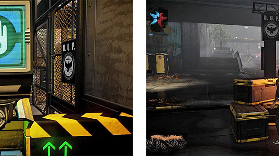 The Scanning Station (left) determines that Delsin is a Conduit, making him having to resort to fighting the DUP (right).