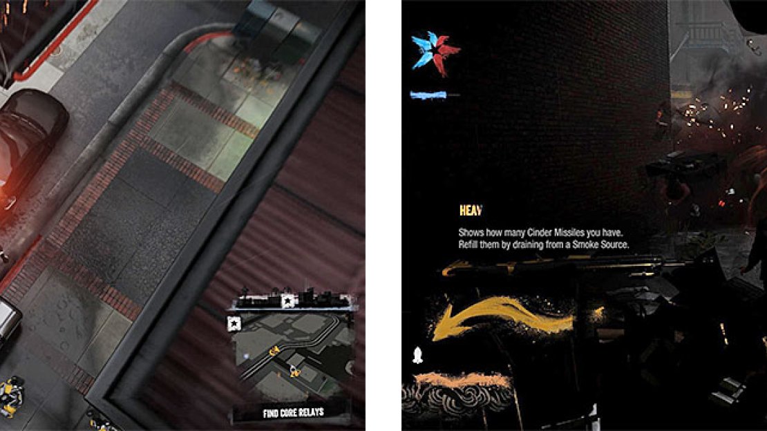 Delsin gains some new abilities, like the Comet Drop (left) and Cinder Missiles (right).