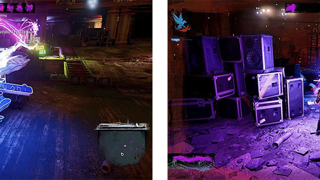 You will need to drain all the neon first (left), then you can pick Fetch off with ranged shots (right).