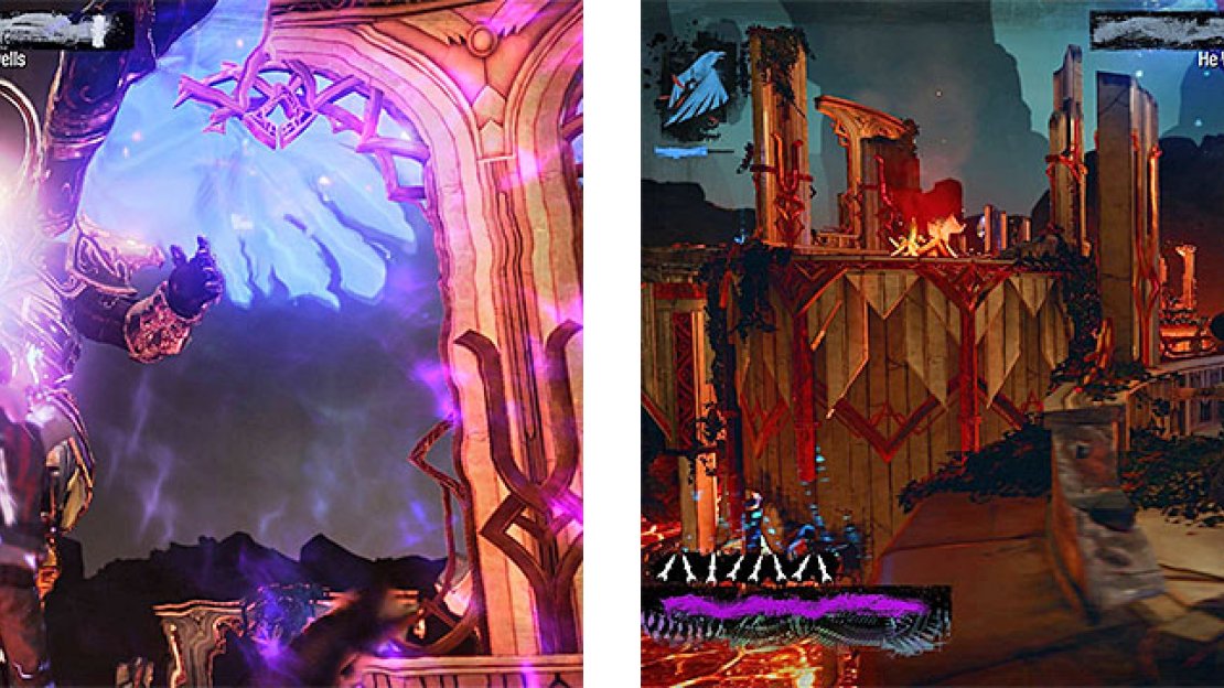 This is He Who Dwells, a gigantic creature, and on the right is his big laser beam attack.