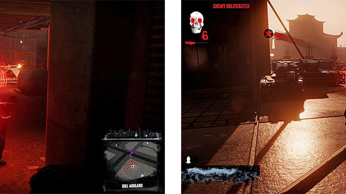 Go into the parking garage to fight the Akurans (left), until Eugene says to go to the top floor (right).