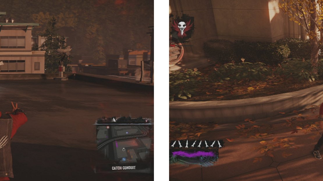 The mysterious Conduit you have to follow (left), and one of the pieces of evidence you need to pick up at the crime scene (right).