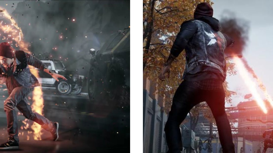 Delsin’s melee attack while using Smoke (left), and the regular Smoke Shot (right).