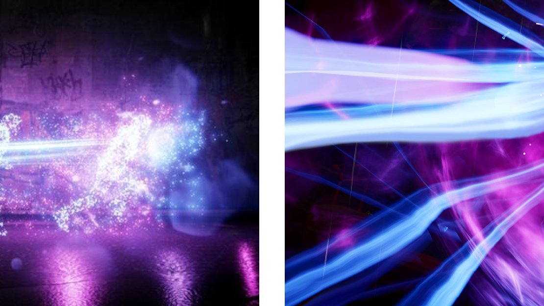 Delsin using Light Speed on the left, and unleashing the Karma Bomb for Neon, Radiant Sweep, on the right.
