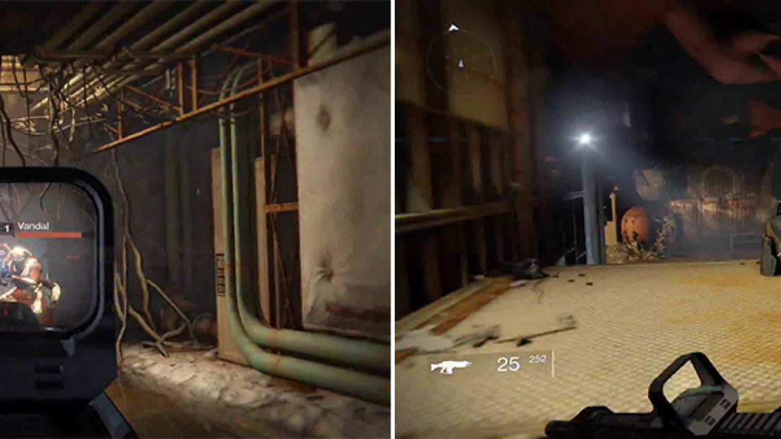 Vandals (left) are stronger Fallen than the normal Dregs. They take a bit more firepower to put down. Loot Chests (right) can be found throughout. Golden ones carry very nice items.