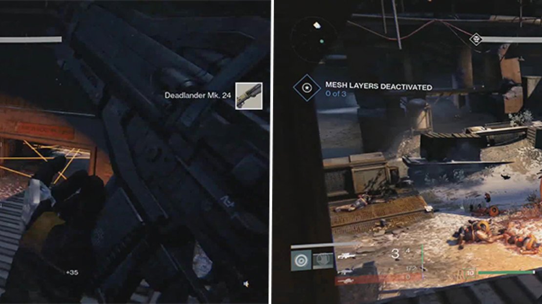To the right (left) next to where the Ghost is hacking is your escape route. It is blocked off for now. Sniping from this position (right) is perfect to see the oncoming Fallen.